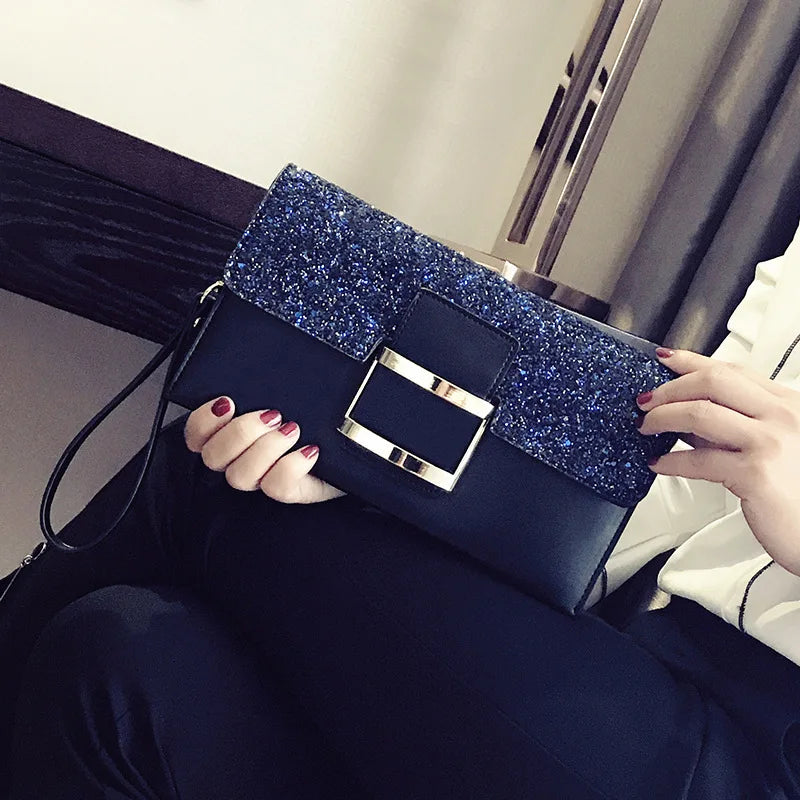 Retro Sequin Shoulder Bag Short Handle Chain Messenger Evening Bag