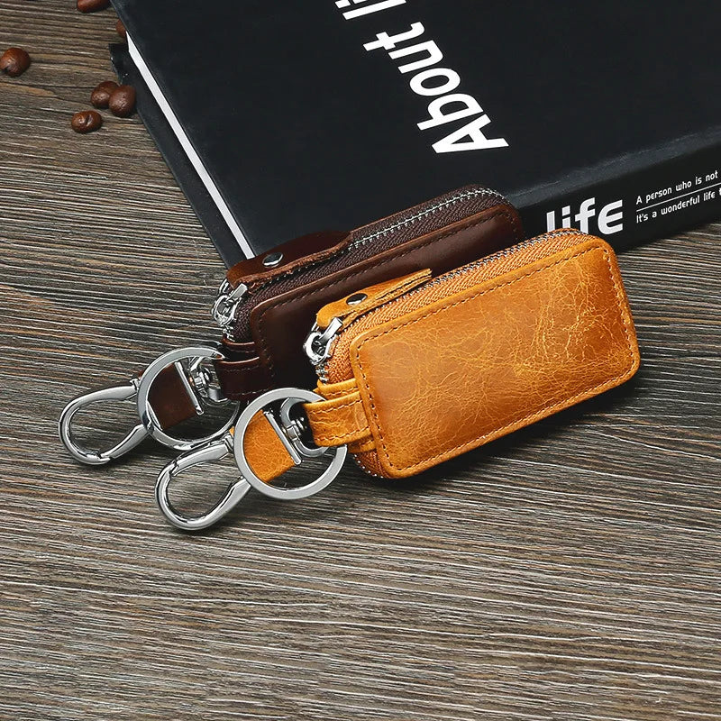 European Vintage Leather Key Holder Zipper Key Bag