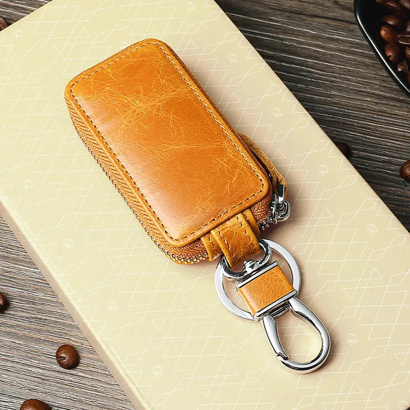 European Vintage Leather Key Holder Zipper Key Bag