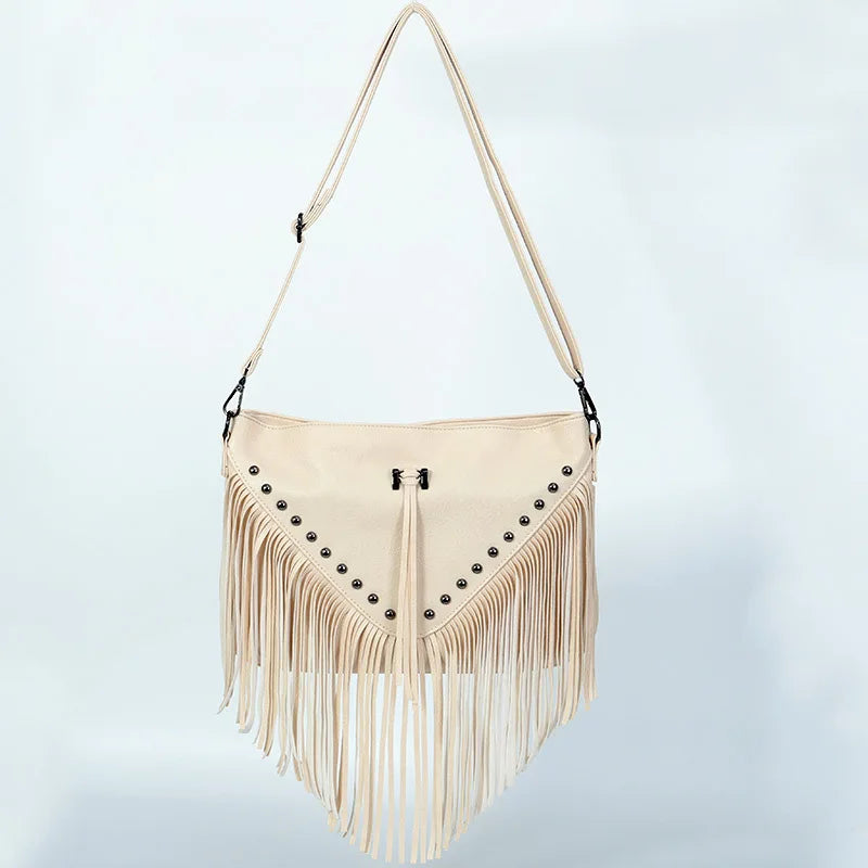 Rivet Fringe Messenger Bag Women Hobo Crossbody Handbag
