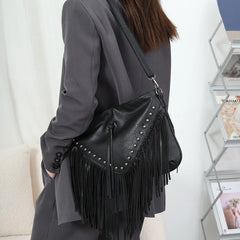 Rivet Fringe Tassel Messenger Bag Women Hobo Shoulder Bags Crossbody Handbag