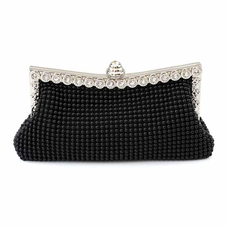Glitter Bead Evening Clutch Bag Vintage Bridal Purse Silver Handbag
