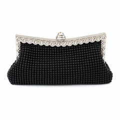 Glitter Bead Evening Clutch Bag Vintage Bridal Purse Silver Handbag
