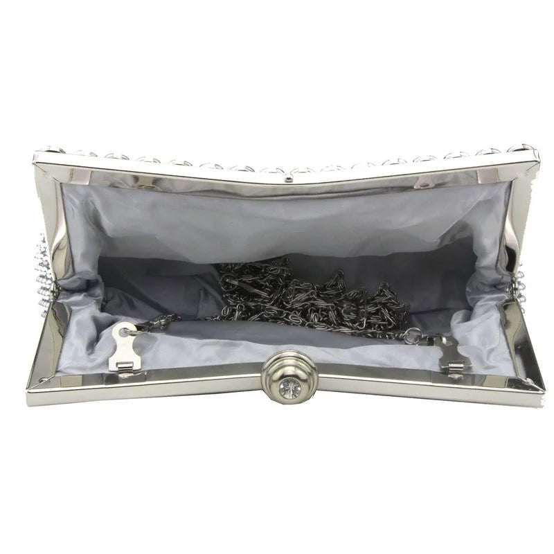 Glitter Bead Evening Clutch Bag Vintage Bridal Purse Silver Handbag