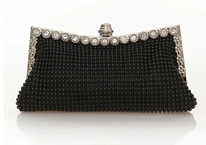 Glitter Bead Evening Clutch Bag Vintage Bridal Purse Silver Handbag