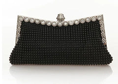 Glitter Bead Evening Clutch Bag Vintage Bridal Purse Silver Handbag