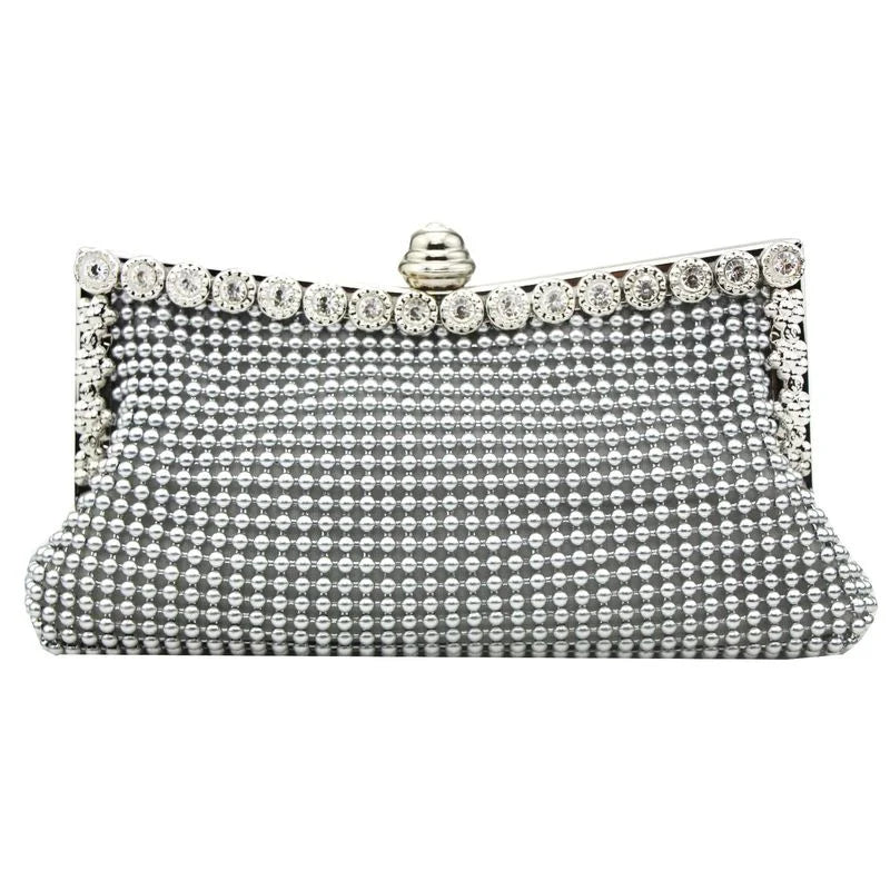 Glitter Bead Evening Clutch Bag Vintage Bridal Purse Silver Handbag