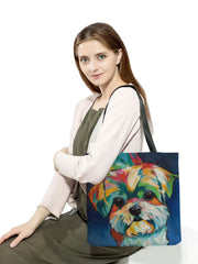 Oil Painting Dog Print Shopping Bag Papillon Pug Retriever