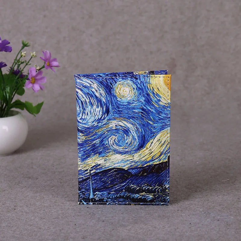 Art Style Passport Protective Cover Painting Starry Sky Leather Holder
