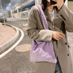 Plush Shoulder Shopping Bag Female Solid Plush Shoulder Bag