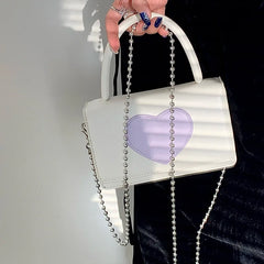 Women's Pu Leather Heart Chain Crossbody Bag