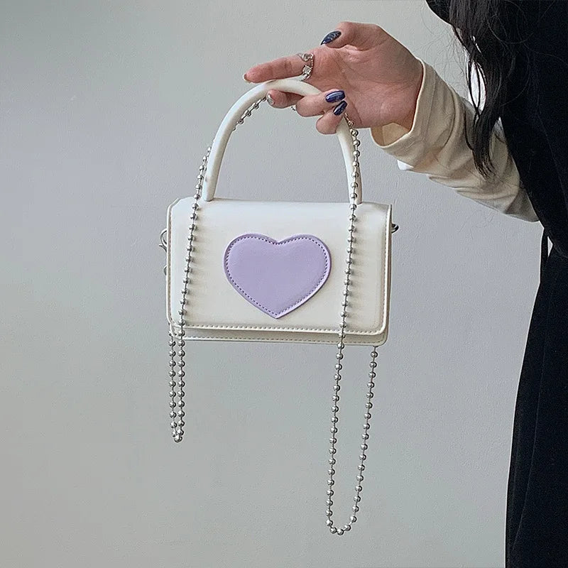 Women's Pu Leather Heart Chain Crossbody Bag