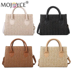 Women Straw Messenger Bag Beach Rattan Crossbody Bag Vintage Woven Handba