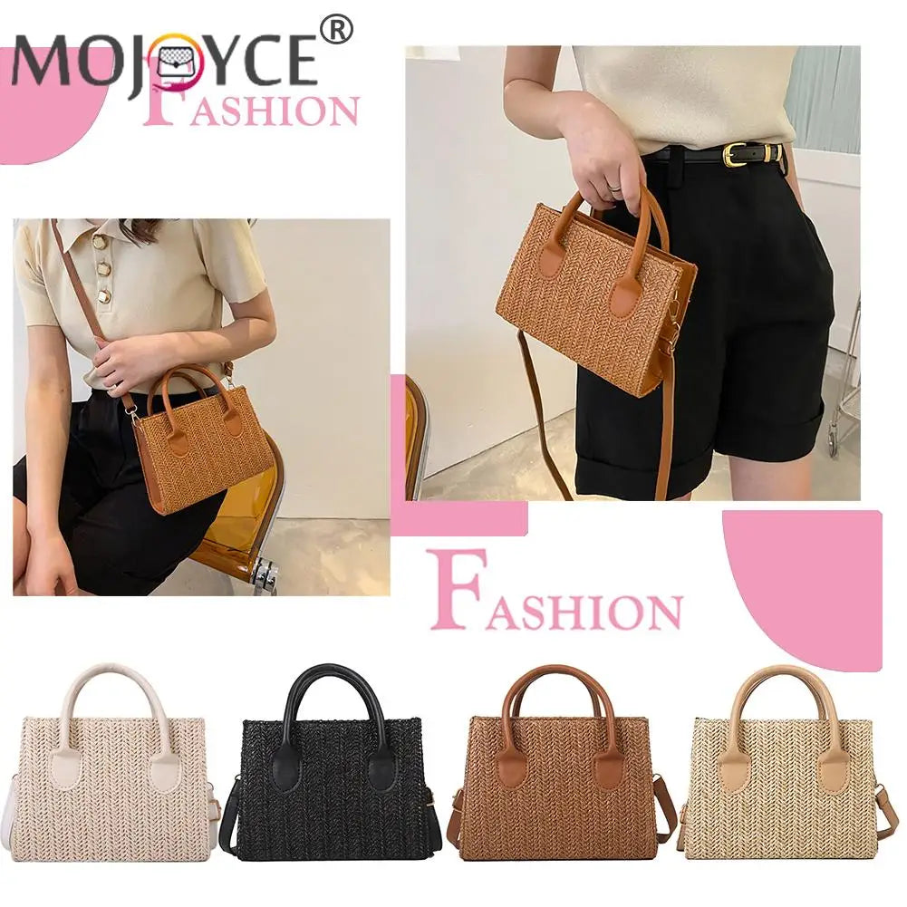 Women Straw Messenger Bag Beach Rattan Crossbody Bag Vintage Woven Handba