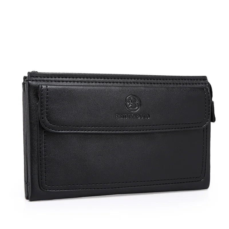 Men's Zippered Leather Wallet Long Phone Clutch Bag
