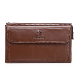 Men's Zippered Leather Wallet Long Phone Clutch Bag