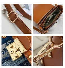 Rivets Small Women's Bag High Denim Pu Leather Patchwork Shoulder Bags