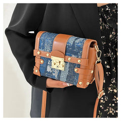 Rivets Small Women's Bag High Denim Pu Leather Patchwork Shoulder Bags