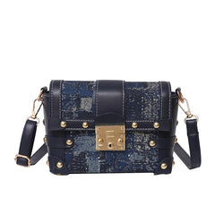 Rivets Small Women's Bag High Denim Pu Leather Patchwork Shoulder Bags