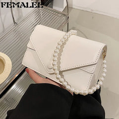 Luxury Ladies Shoulder Purse with Pearl Chains and Flap Cover