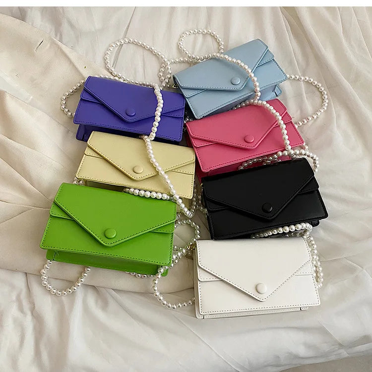Luxury Ladies Shoulder Purse with Pearl Chains and Flap Cover