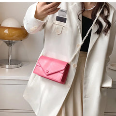 Luxury Ladies Shoulder Purse with Pearl Chains and Flap Cover