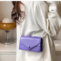 Luxury Ladies Shoulder Purse with Pearl Chains and Flap Cover