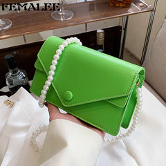 Luxury Ladies Shoulder Purse with Pearl Chains and Flap Cover