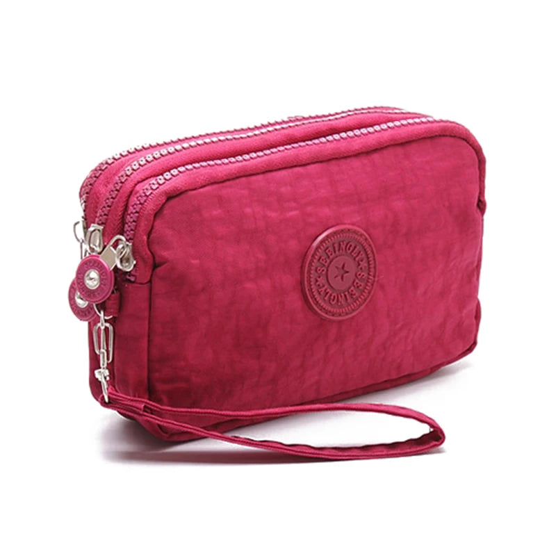 FGGS Women Small Wallet Phone Purse Three Zippers Portable Make Up bag