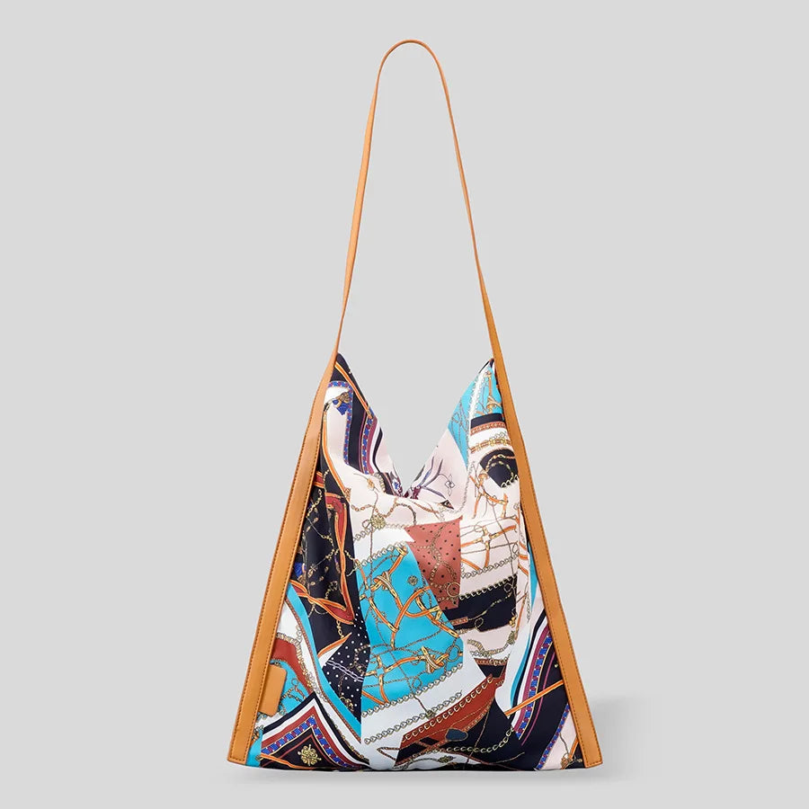 Retro Silk Scarf Leather Shoulder Bag
