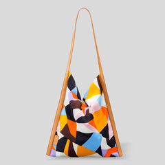 Retro Silk Scarf Leather Shoulder Bag