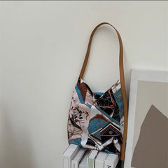 Retro Silk Scarf Leather Shoulder Bag