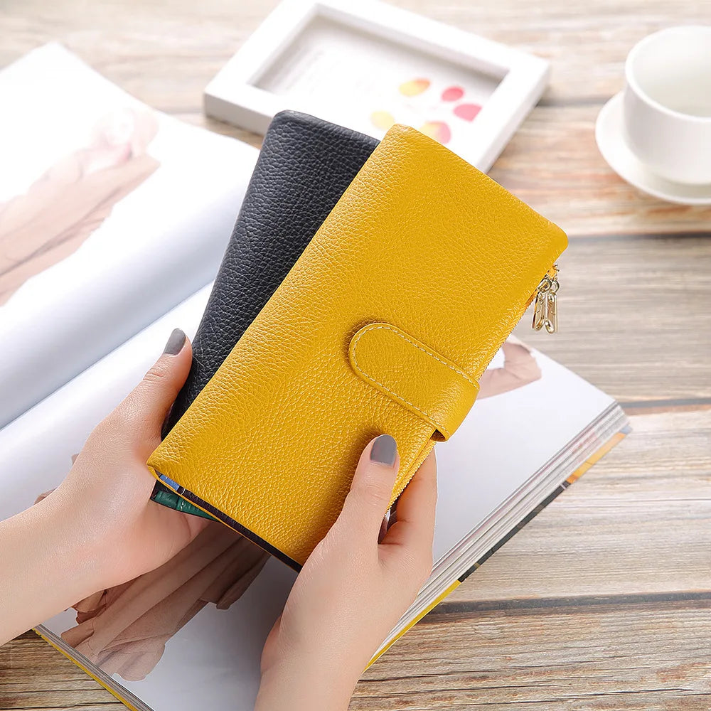Colorful Patch Long Wallet with Zipper for Women