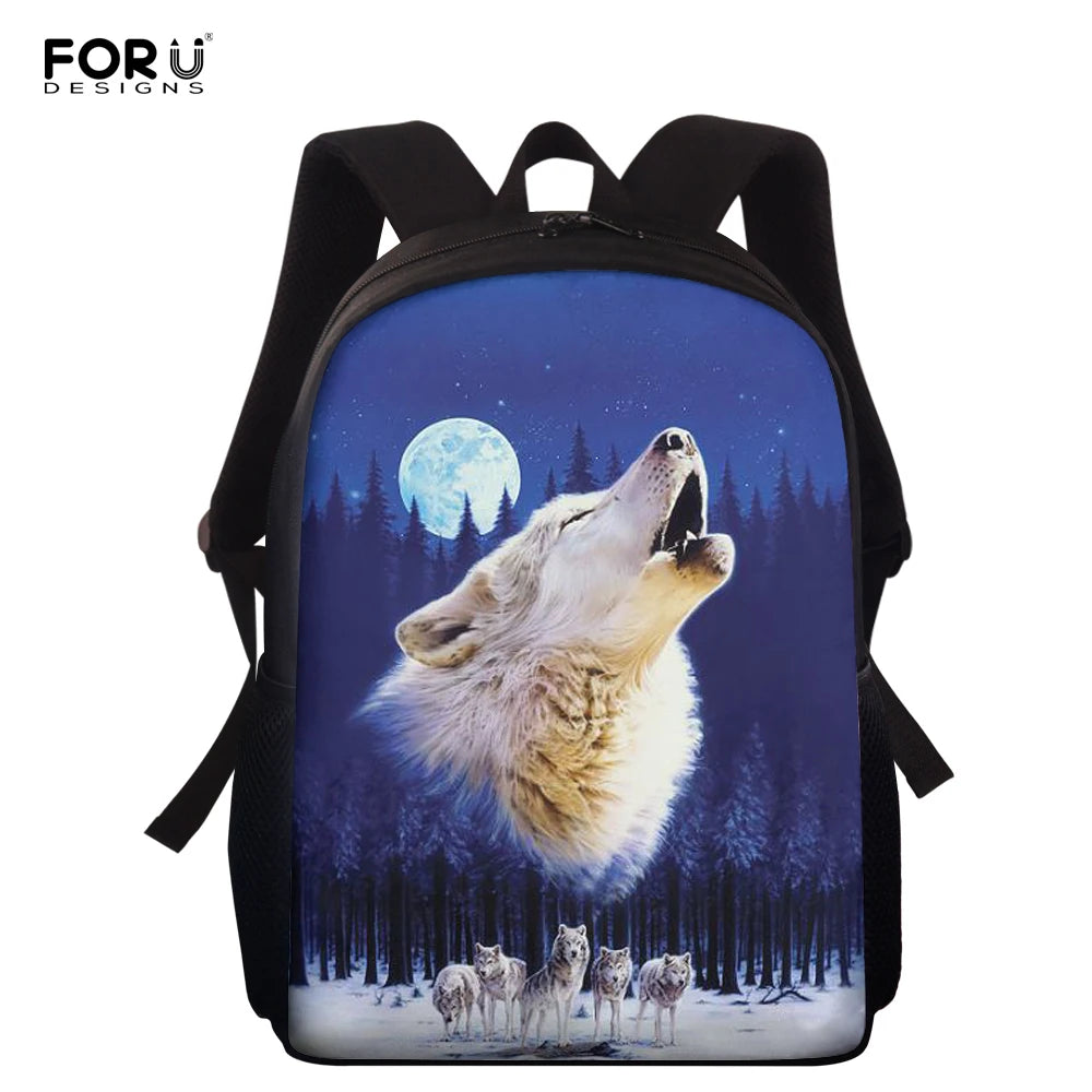 15 inch Wolf Printed School Bags Children's Backpacks Orthopedic Student Book Ba