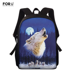 15 inch Wolf Printed School Bags Children's Backpacks Orthopedic Student Book Ba