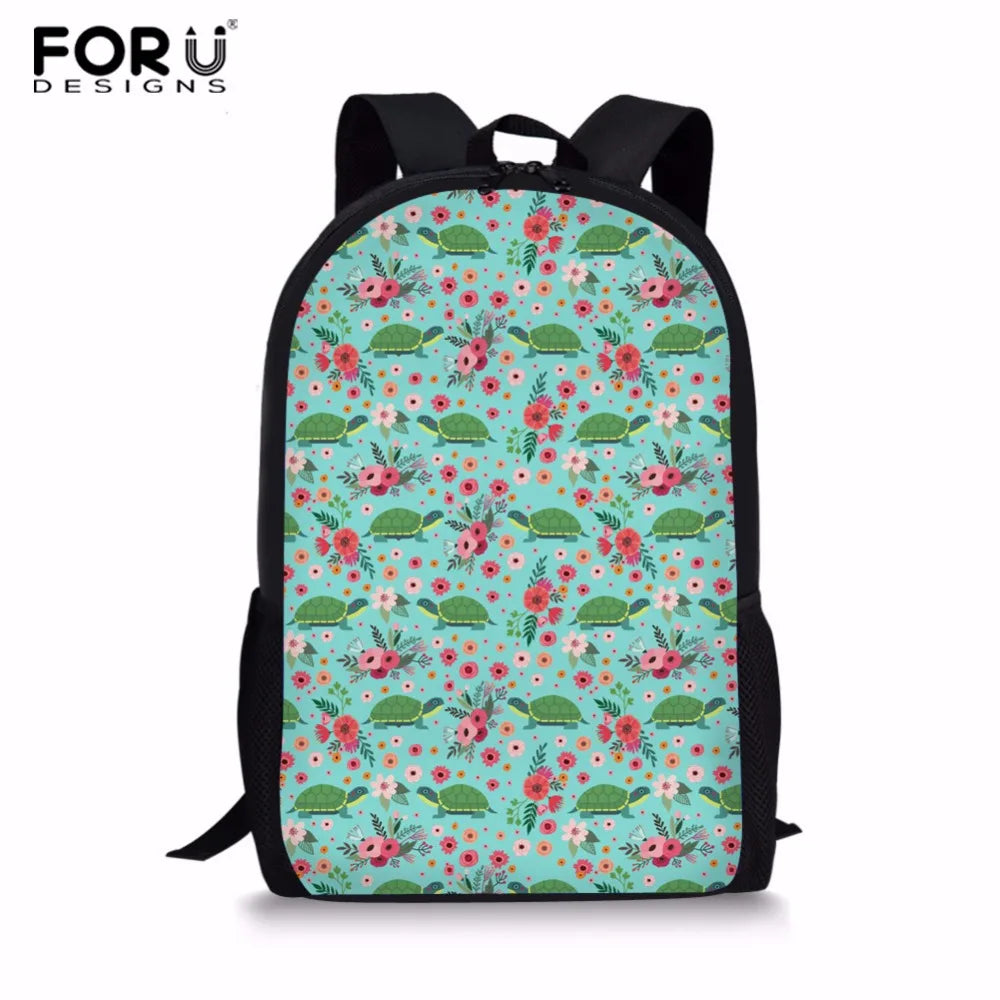 Flower Turtle Printing Women Backpack Girls School Bags Teenager Laptop Backpack