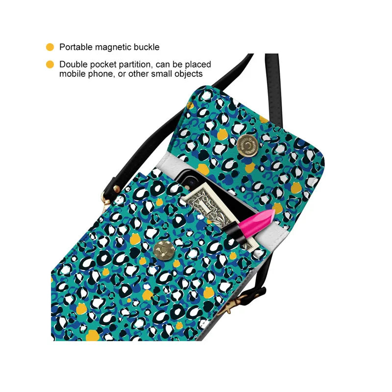 Leather Mini Crossbody Bag Leopard Pattern Phone Purse