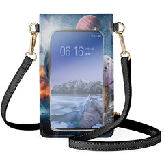 Space Earth Print Unisex Cellphone Bag Leather Solar System Outer Space