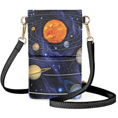 Space Earth Print Unisex Cellphone Bag Leather Solar System Outer Space