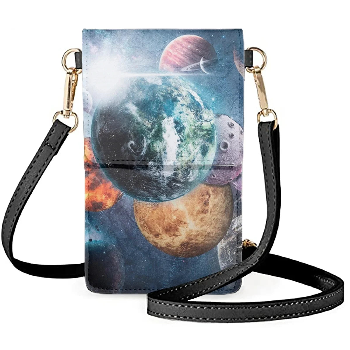 Space Earth Print Unisex Cellphone Bag Leather Solar System Outer Space
