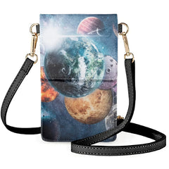 Space Earth Print Unisex Cellphone Bag Leather Solar System Outer Space