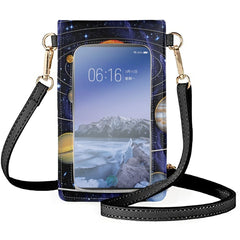 Space Earth Print Unisex Cellphone Bag Leather Solar System Outer Space