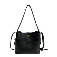 Large Capacity Bucket Bags PU Leather Shoulder Bags Solid Crossbody Bags