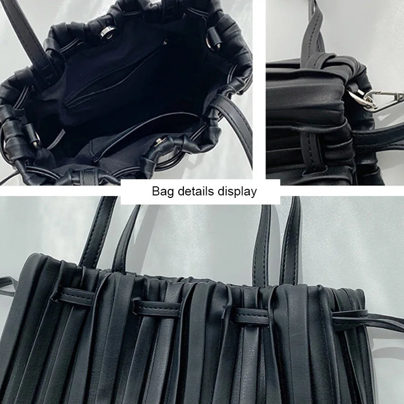 Women's PU Leather Bucket Shoulder Bag Soft Handbag