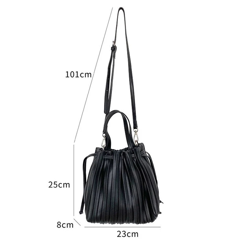 Women's PU Leather Bucket Shoulder Bag Soft Handbag