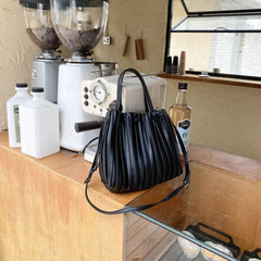 Women's PU Leather Bucket Shoulder Bag Soft Handbag