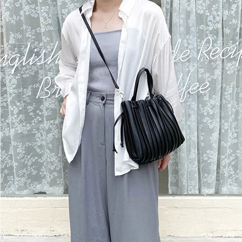 Women's PU Leather Bucket Shoulder Bag Soft Handbag