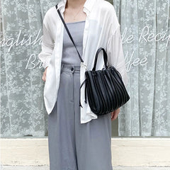 Women's PU Leather Bucket Shoulder Bag Soft Handbag