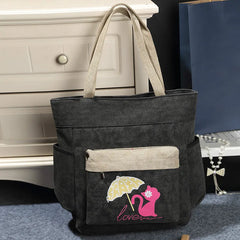 Casual Canvas Shoulder Bag with Cat Print