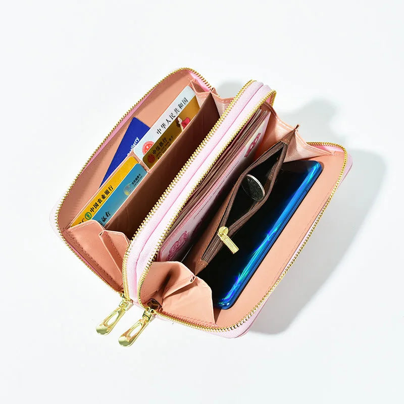 Double Zipper Women's Wallet Large Capacity Mobile Phone Bag